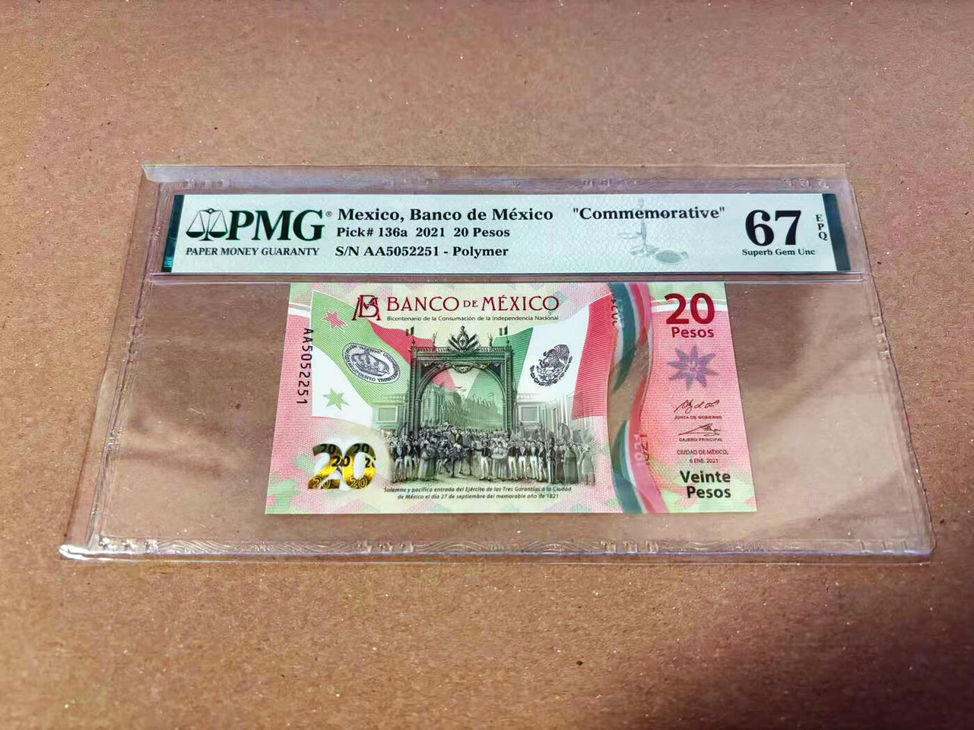 【Blue Auction】✨世界纸币精拍第622期【精】 【AA无47】墨西哥 2021年20比索 PMG67EPQ 高分