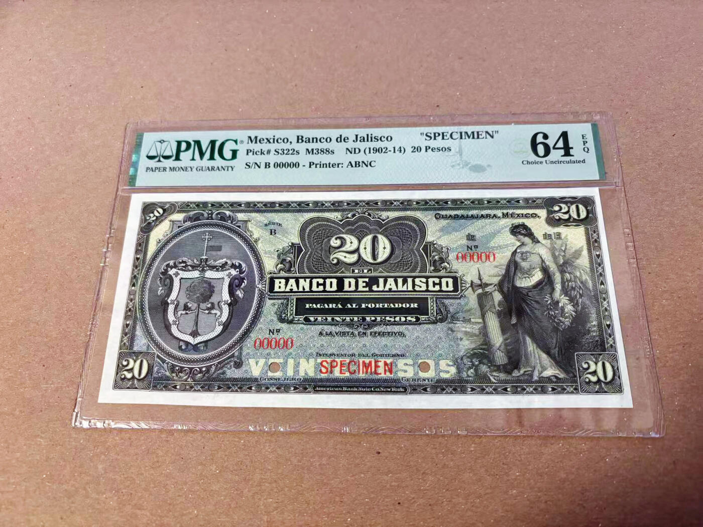 【Blue Auction】✨世界纸币精拍第622期【精】  【目录价750美金】墨西哥 1902-14年20比索 正面女神&背面城市风景唯美 ABNC出品 雕刻细腻 PMG64EPQ 超大票幅 非常耐看的一张