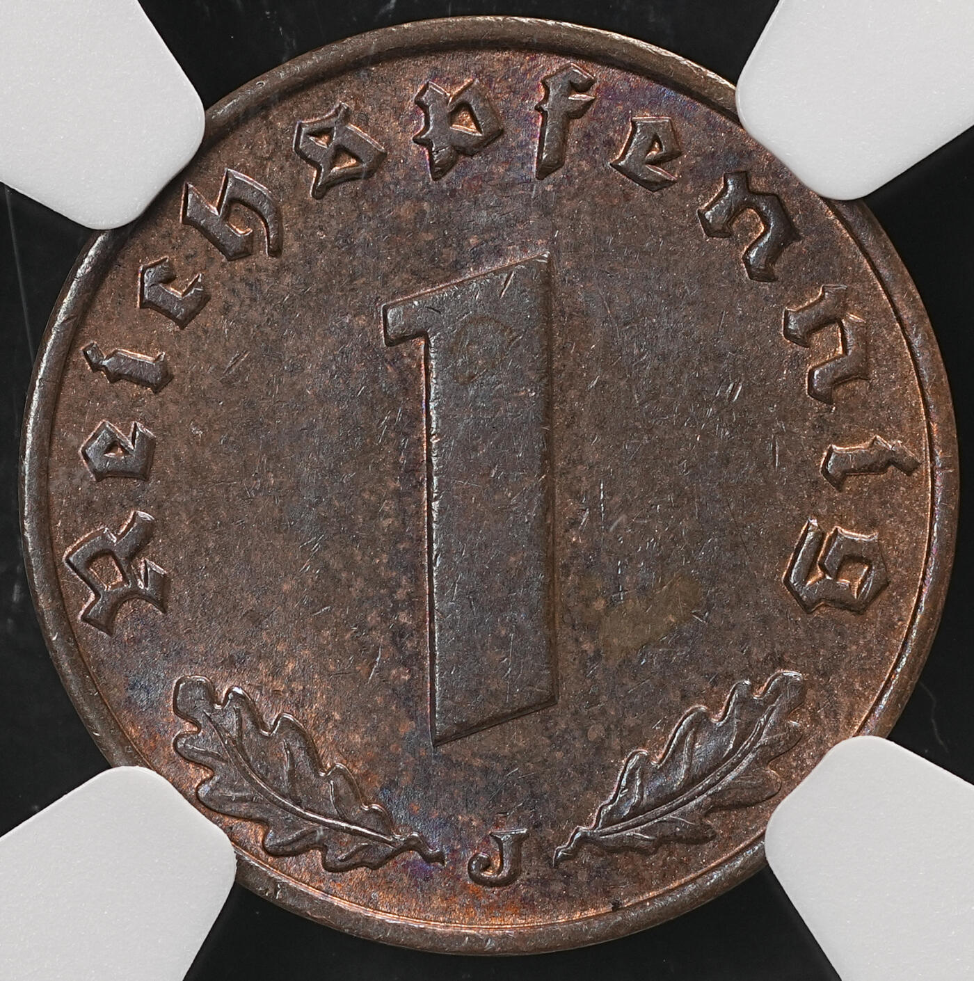修遠堂世界钱币第五十八期 NGC MS64BN 1938年德国1芬尼铜币 J厂铭