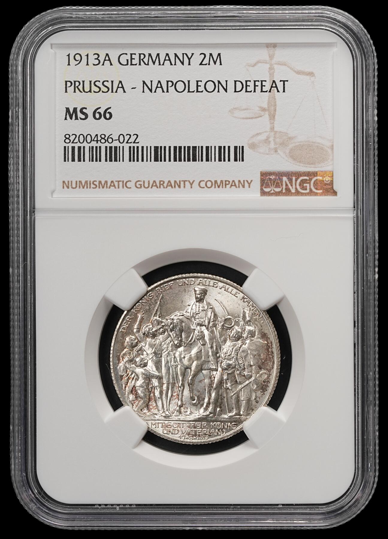 修遠堂世界钱币第五十八期 NGC MS66 1913年普鲁士战胜拿破仑百年纪念2马克银币 高分极美品