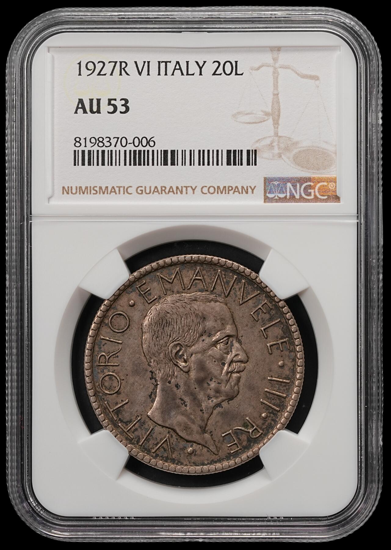 修遠堂世界钱币第五十八期 NGC AU53 1927年意大利裸男20里拉大银币