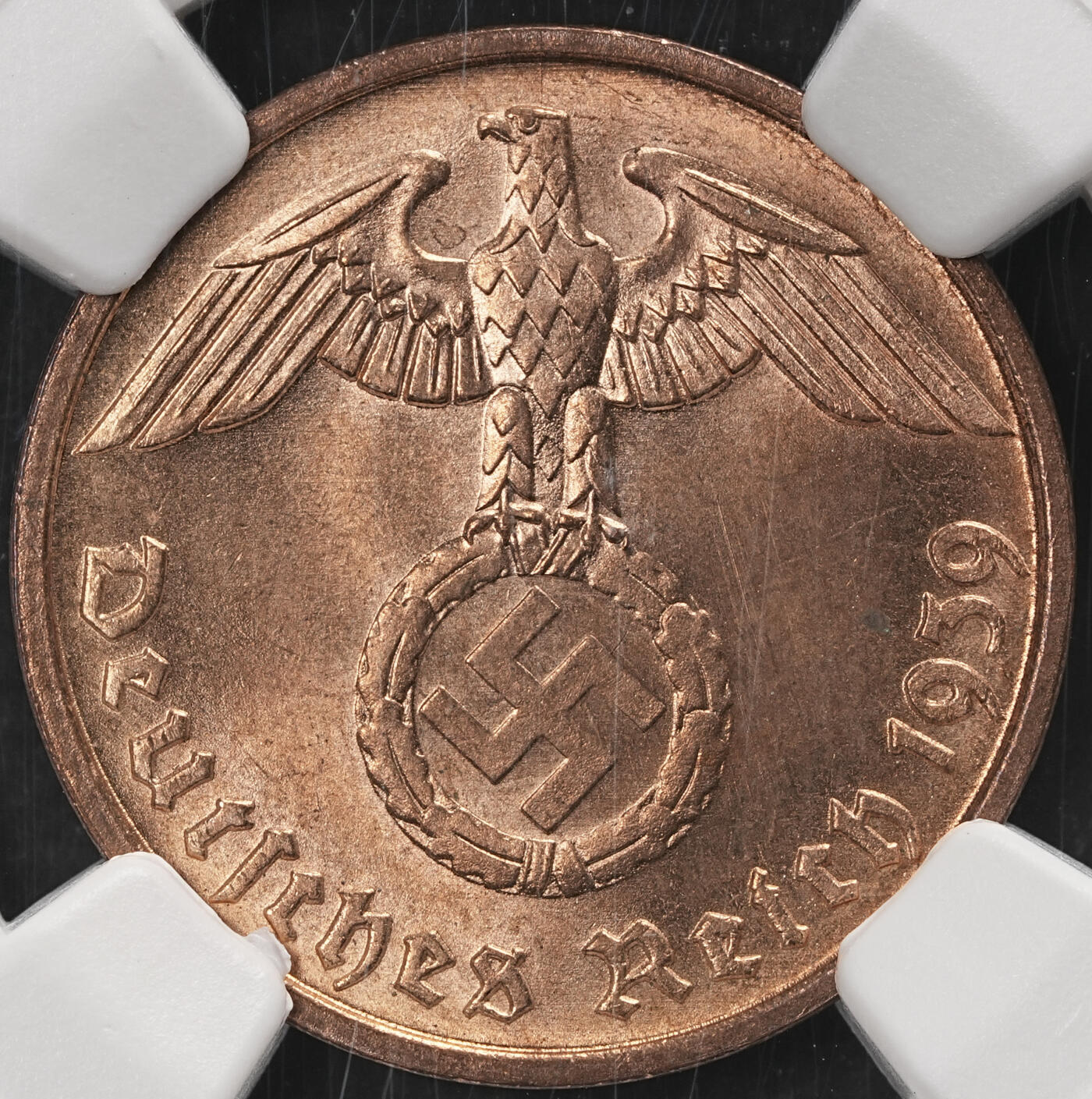 修遠堂世界钱币第五十八期 NGC MS65RB 1939年德国2芬尼铜币 D厂铭