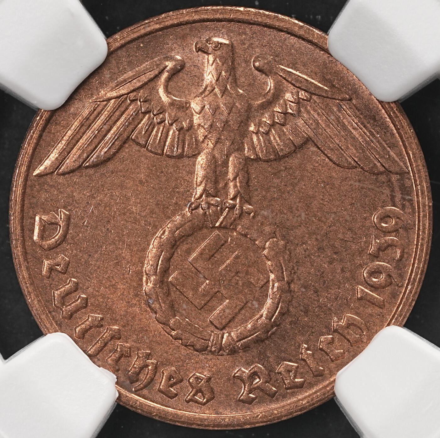 修遠堂世界钱币第五十八期 NGC MS64RB 1939年德国2芬尼铜币 G厂铭