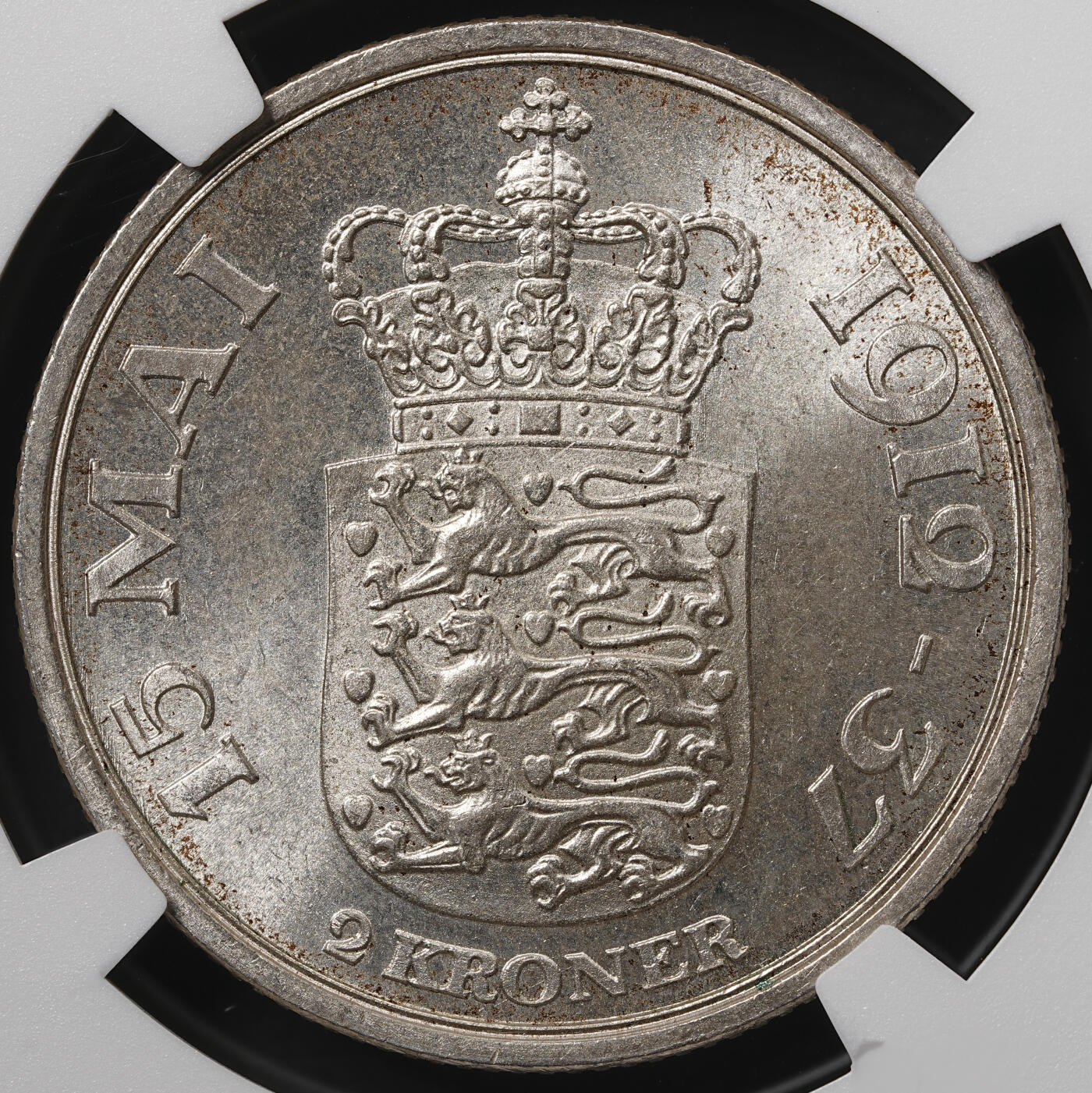 修遠堂世界钱币第五十八期 NGC MS65 1937年丹麦国王登基25周年纪念2克朗银币