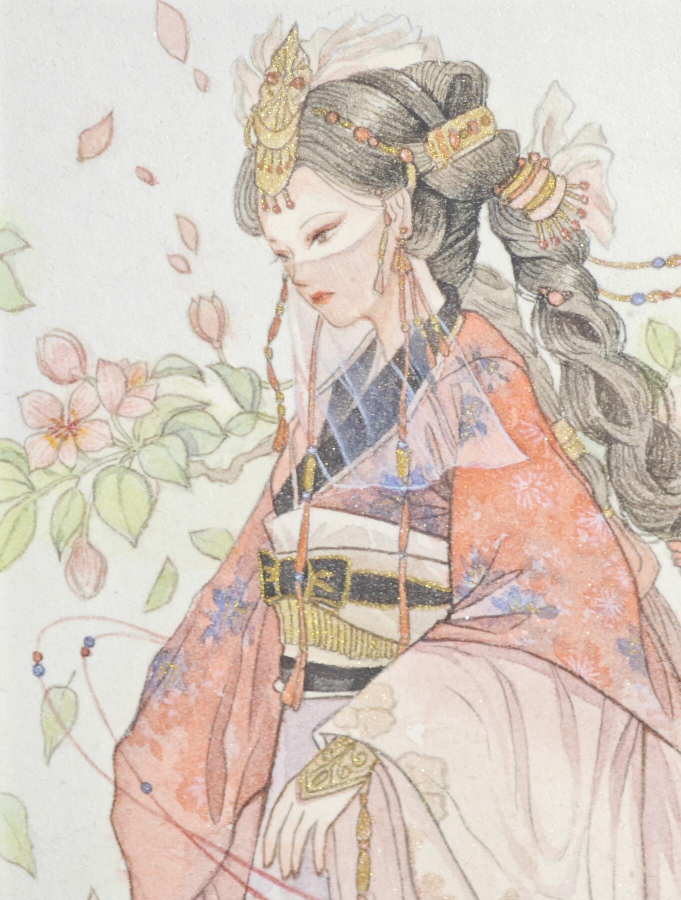白泽拍卖卡牌手绘专场第13期（昨夜一霎雨，天意苏群物） 2024 艺方文创 山海怪谈系列手绘卡 桃花精 阿晓亲签 卡砖封装 尺寸：12cm*16.5cm