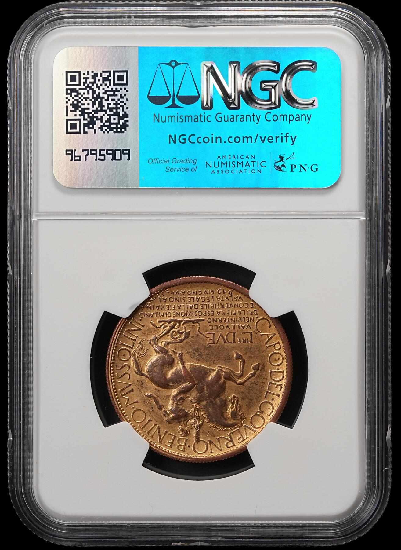 修遠堂世界钱币第五十八期 NGC AU58 1928年米兰博览会2里拉代用币 铜鎏金