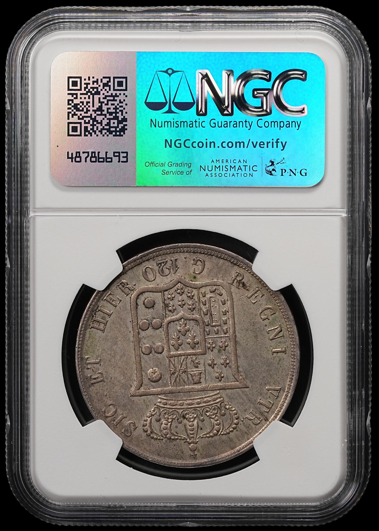 修遠堂世界钱币第五十八期 NGC AU58 1855年那不勒斯和西西里王国120G大银币