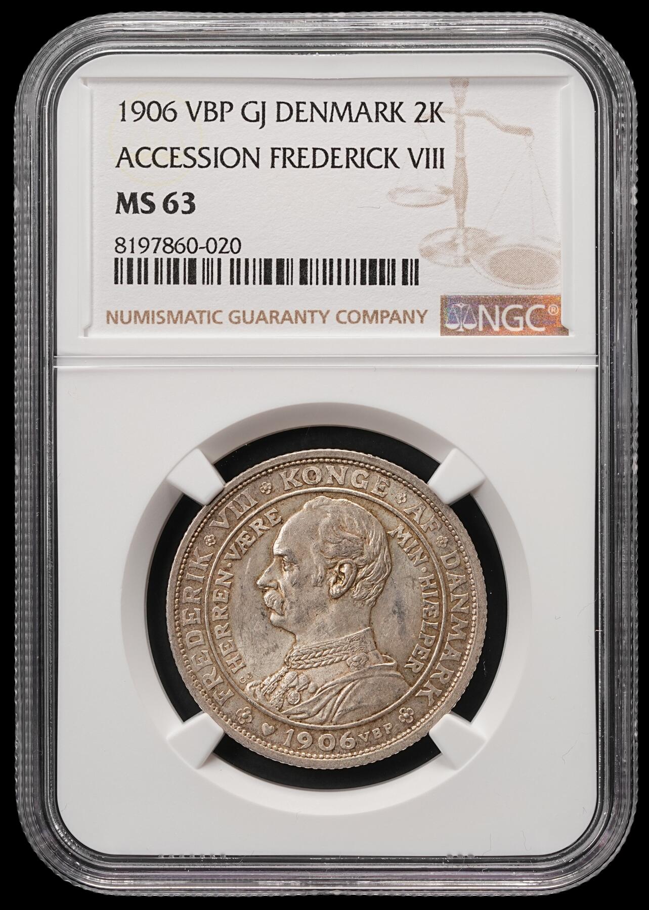 修遠堂世界钱币第五十八期 NGC MS63 1906年丹麦国王更迭2克朗银币