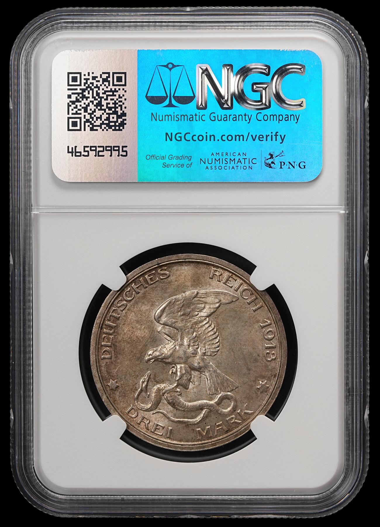 修遠堂世界钱币第五十八期 NGC MS66 1913年普鲁士战胜拿破仑百年纪念3马克银币 高分极美品