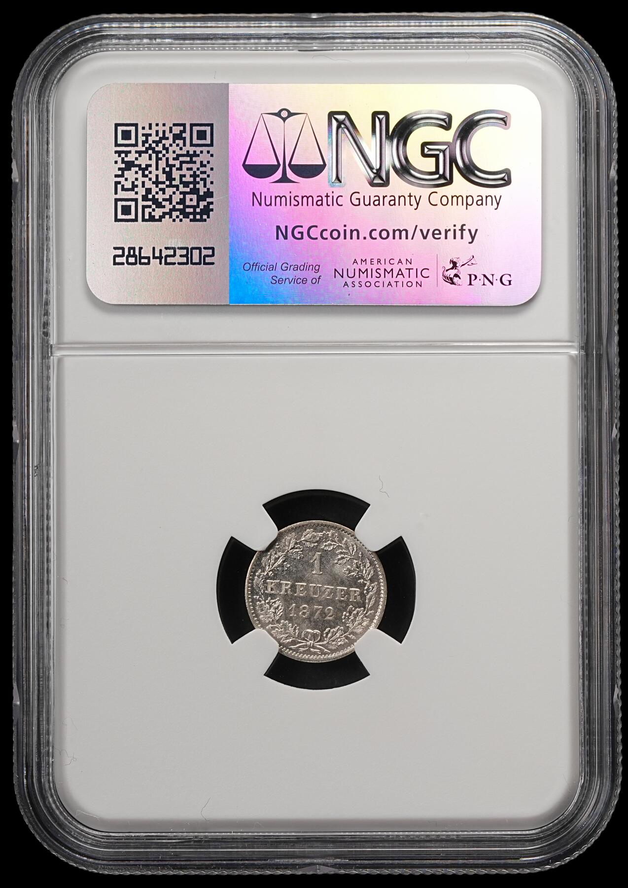 修遠堂世界钱币第五十八期 NGC MS66 1872年符腾堡1克鲁泽银币