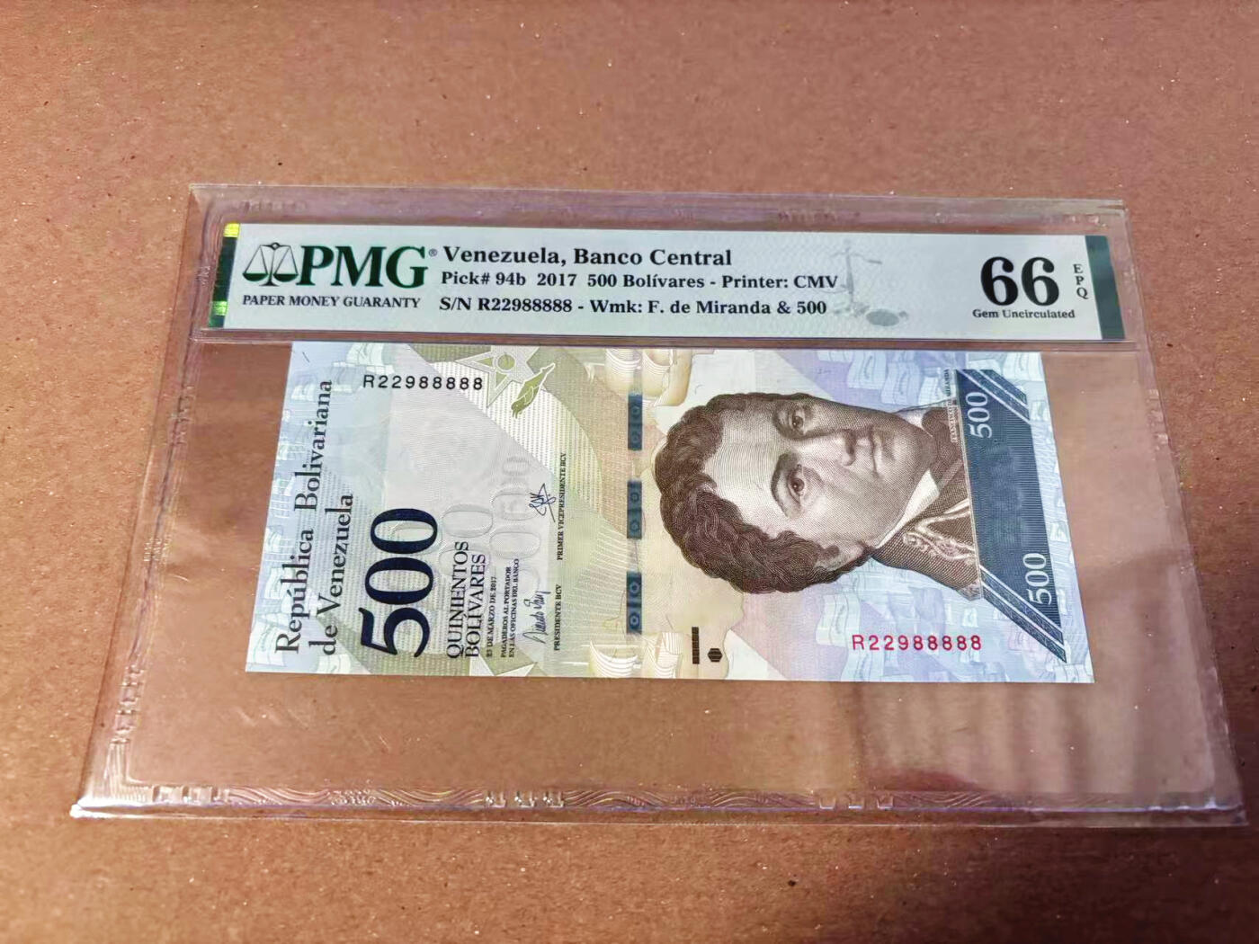 【Blue Auction】✨世界纸币精拍第622期【精】 【88888老虎号无47】委内瑞拉 2017年500玻利维亚诺 PMG66EPQ 