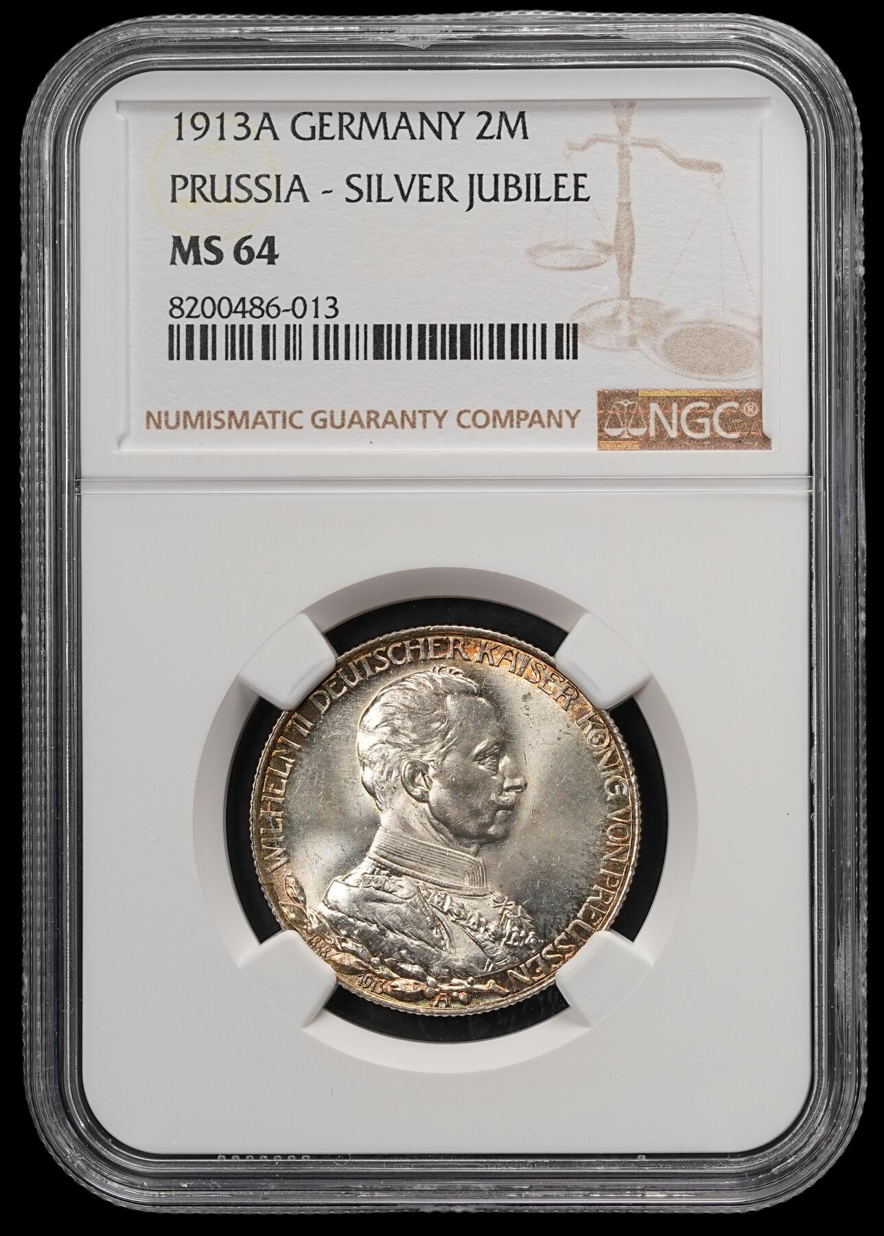 修遠堂世界钱币第五十八期 NGC MS64 1913年威廉二世执政25周年纪念2马克银币