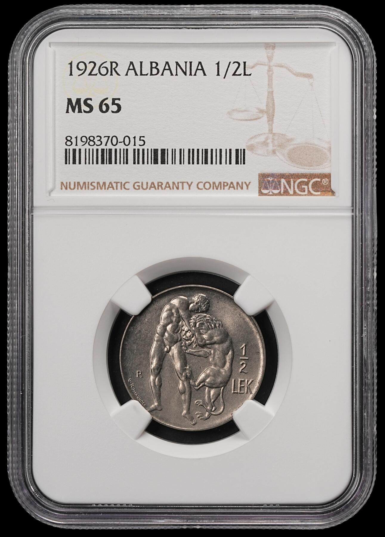 修遠堂世界钱币第五十八期 NGC MS65 1926年阿尔巴尼亚1/2 LEK