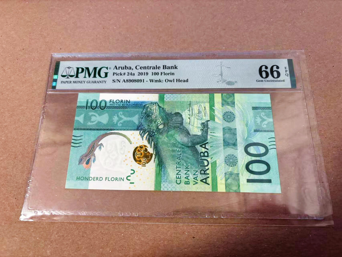 【Blue Auction】✨世界纸币精拍第622期【精】 【倒置号】阿鲁巴 2019年100弗罗林 大蜥蜴 PMG66EPQ 