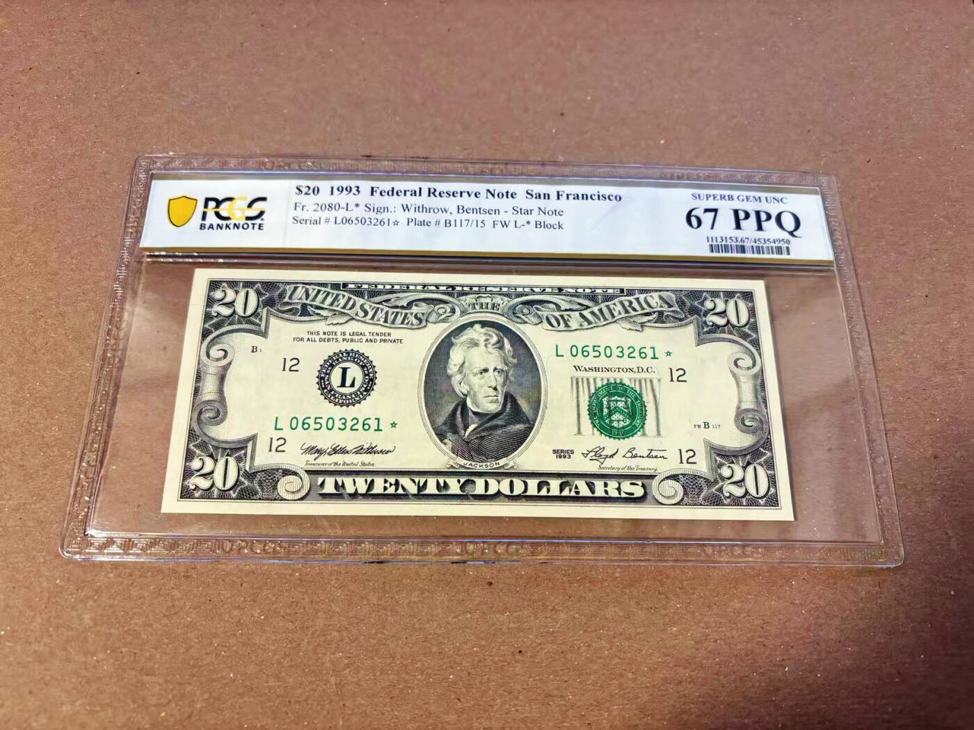【Blue Auction】✨世界纸币精拍第622期【精】 【补号无47】美国 1993年20美金 PCGS67EPQ 