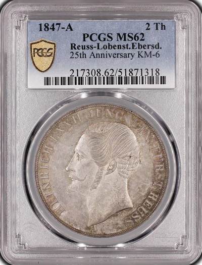 PCGS-MS62 1847-A 罗伊斯-洛本施泰因-塞尔比茨2泰勒银币 - PCGS-MS62 1847-A 罗伊斯-洛本施泰因-塞尔比茨2泰勒银币