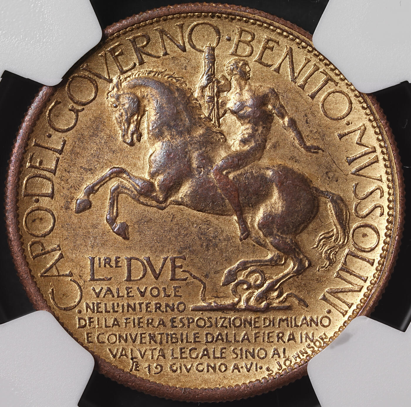 修遠堂世界钱币第五十八期 NGC AU58 1928年米兰博览会2里拉代用币 铜鎏金