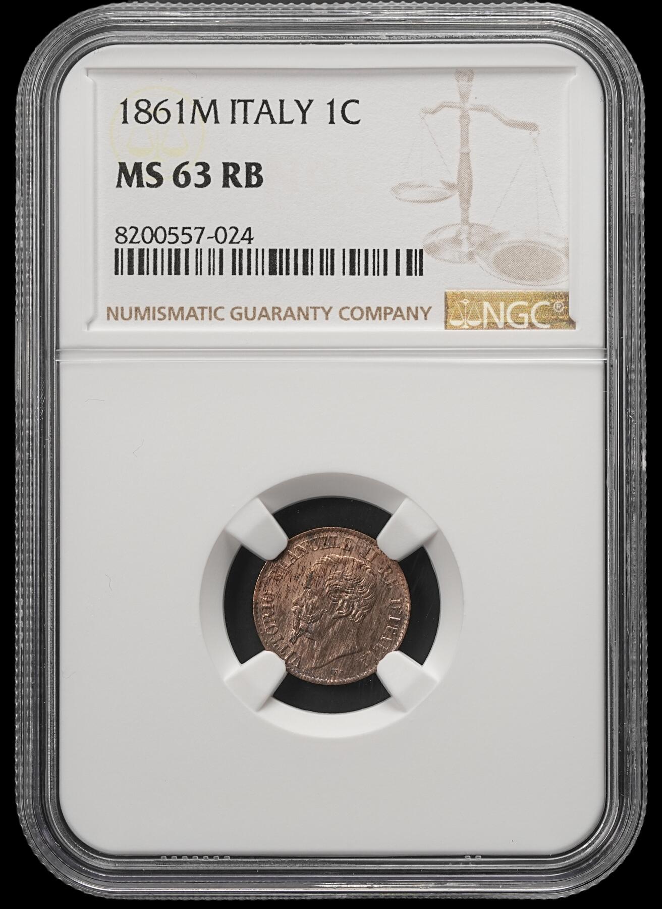 修遠堂世界钱币第五十八期 NGC MS63RB 1861年意大利1分铜币