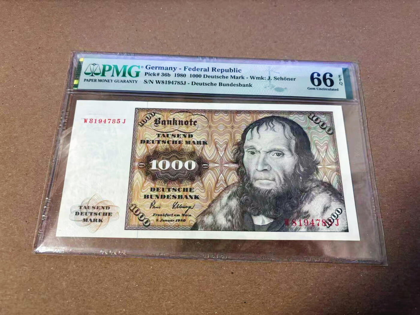 【Blue Auction】✨世界纸币精拍第622期【精】   德国 1980年1000马克 经典舍那 雕刻精美 PMG66EPQ  