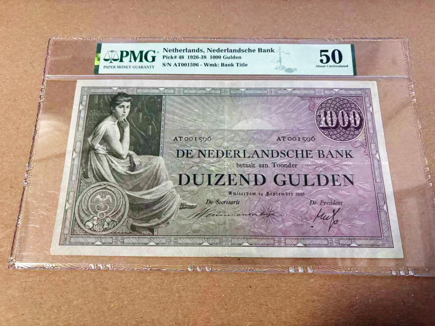 【Blue Auction】✨世界纸币精拍第622期【精】 【无47 千位小号】荷兰 早期 1926-38年1000盾 最高值 超大票幅 PMG50 