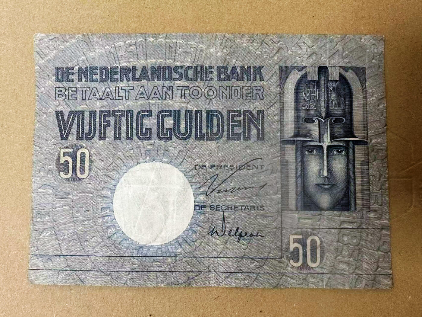 【Blue Auction】✨世界纸币精拍第622期【精】 荷兰 1929-31年50盾 vf品相 罗马神话中的智慧、战争、月亮和记忆女神密涅瓦（Minerva）前卫的设计
