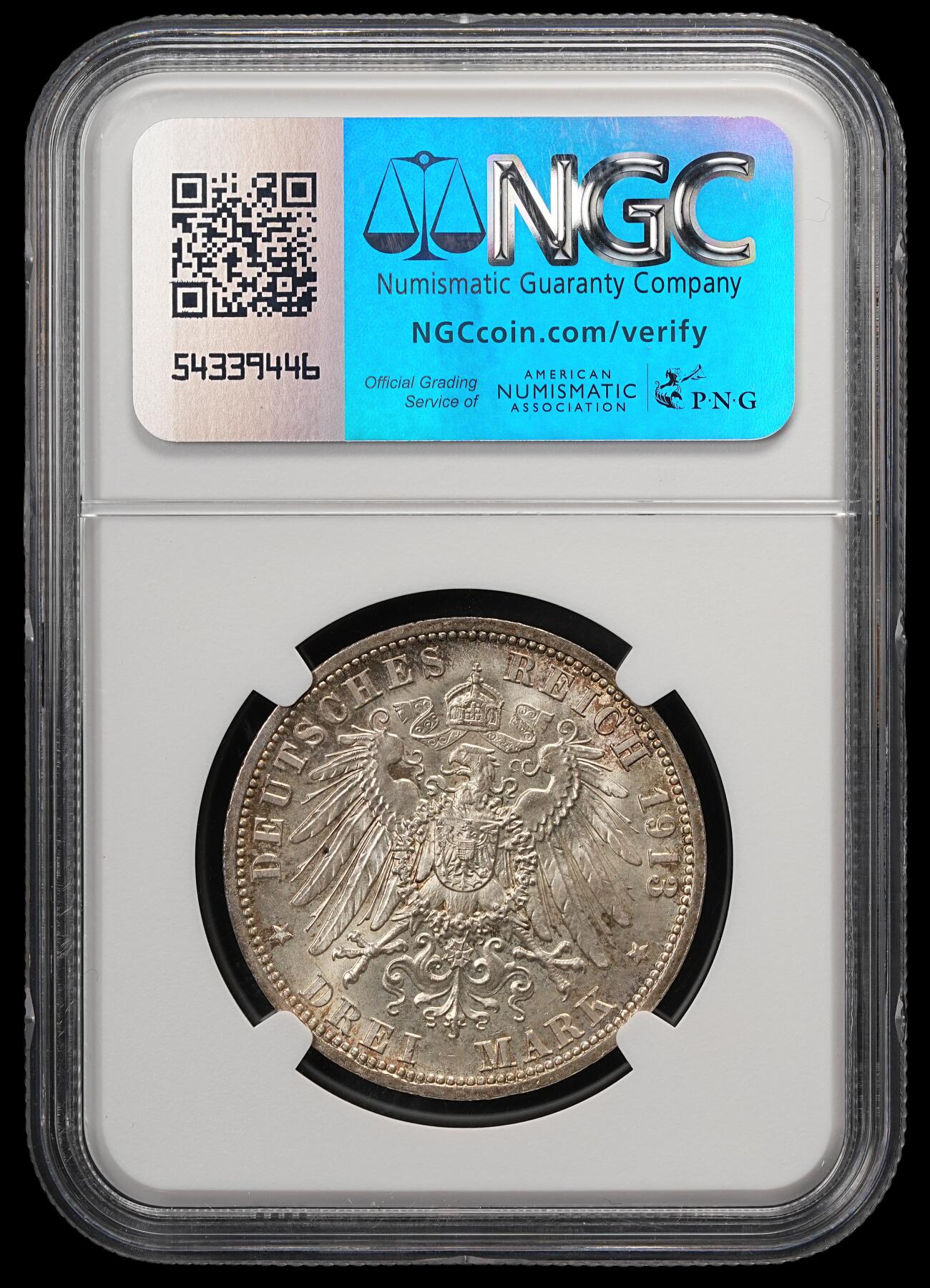修遠堂世界钱币第五十八期 NGC MS64 1913年普鲁士威廉二世执政25周年纪念3马克银币