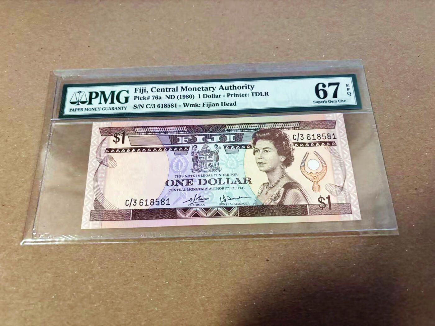 【Blue Auction】✨世界纸币精拍第622期【精】 【无47】斐济 1980年1元 女王 PMG67EPQ 高分 