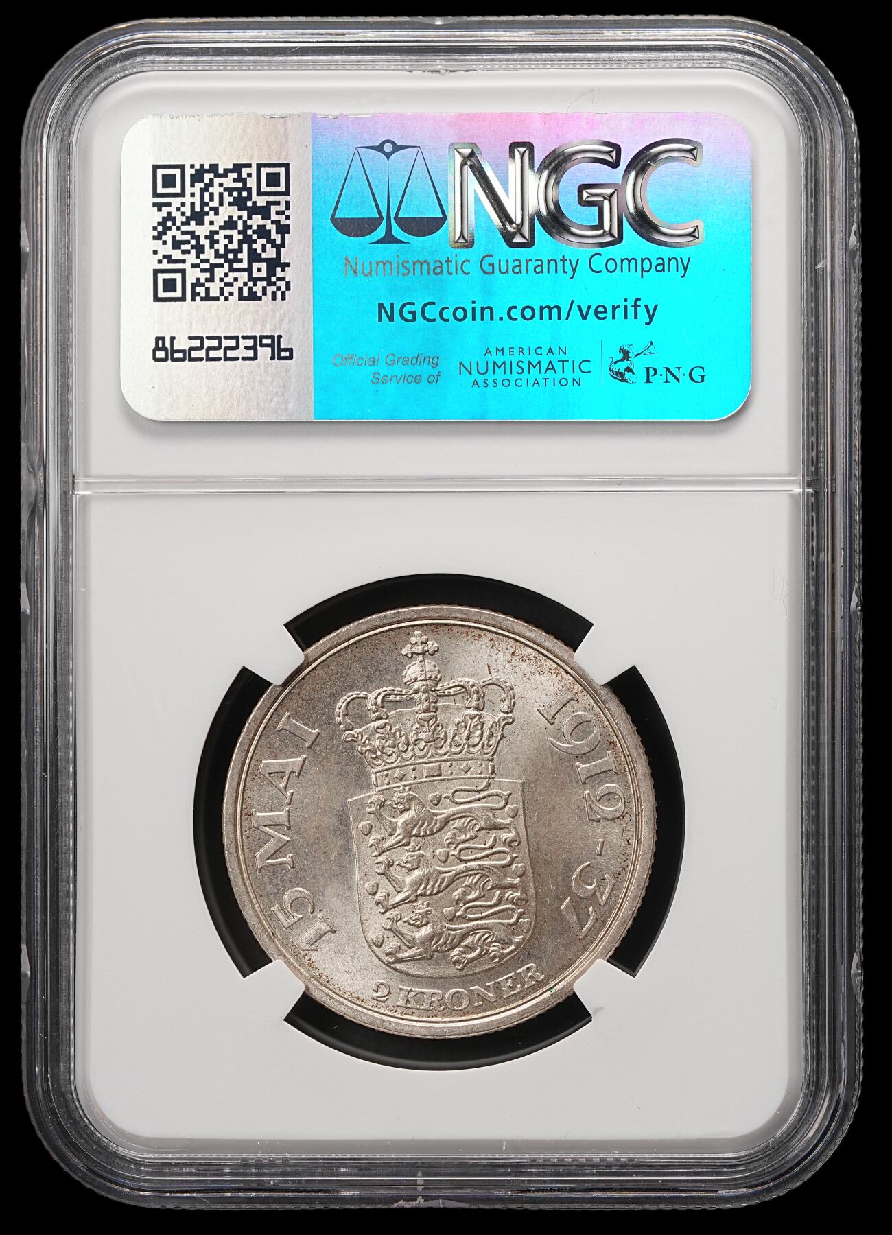 修遠堂世界钱币第五十八期 NGC MS65 1937年丹麦国王登基25周年纪念2克朗银币