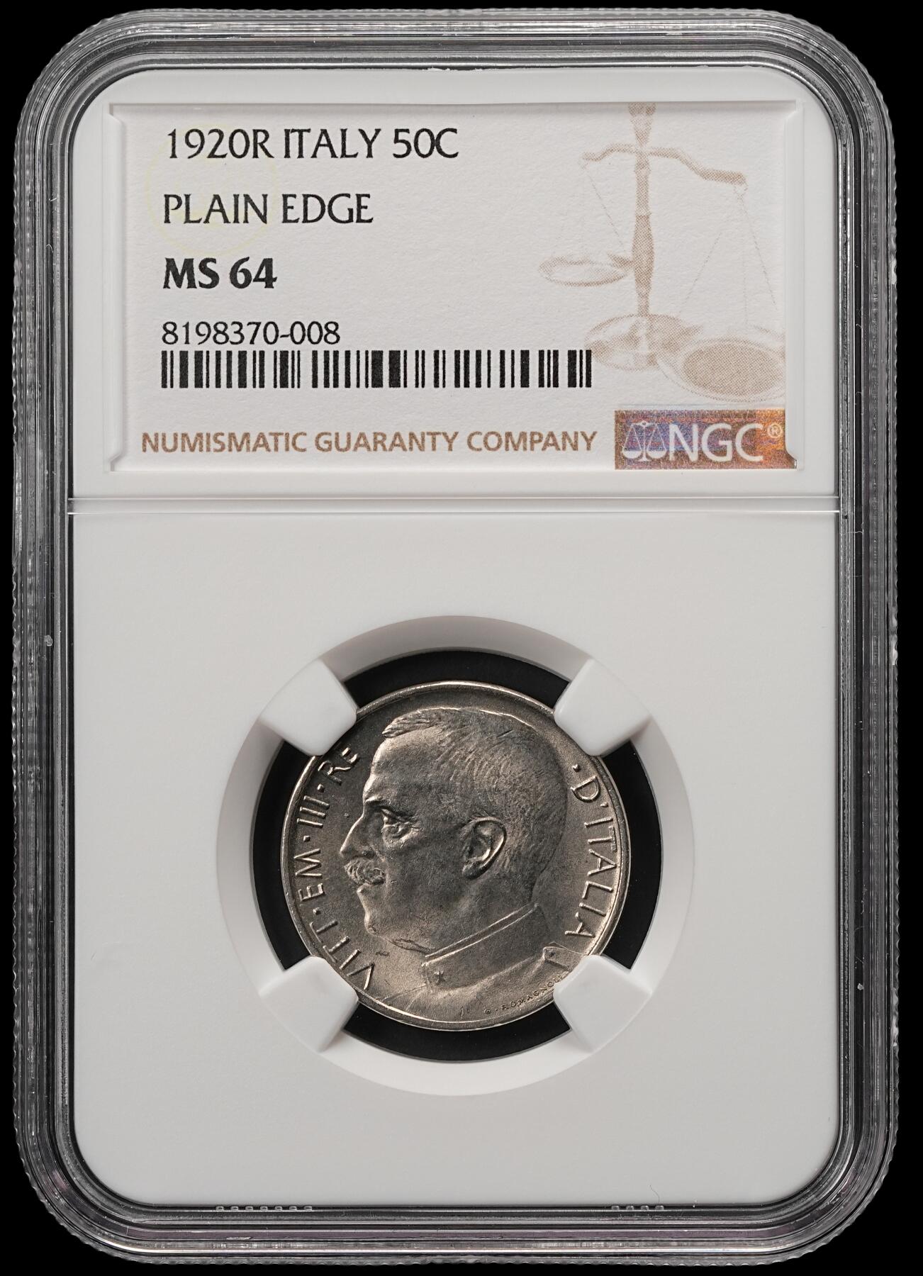 修遠堂世界钱币第五十八期 NGC MS64 1920年意大利50分