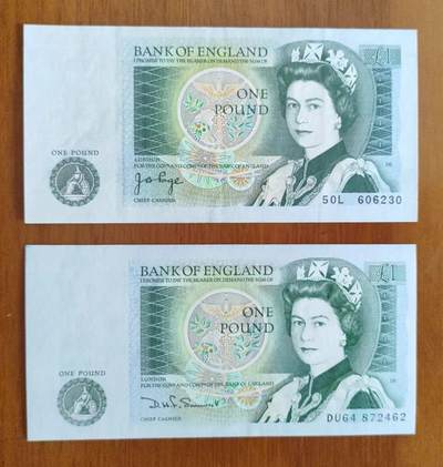 英国D序列1镑两个签名全套，其中page签名中间软折，另一张全新 - 英国D序列1镑两个签名全套，其中page签名中间软折，另一张全新