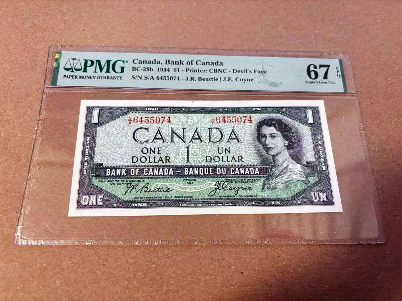 【Blue Auction】✨世界纸币精拍第622期【精】 【魔鬼脸】加拿大 1954年1元 女王 风景唯美 PMG67EPQ 高分 