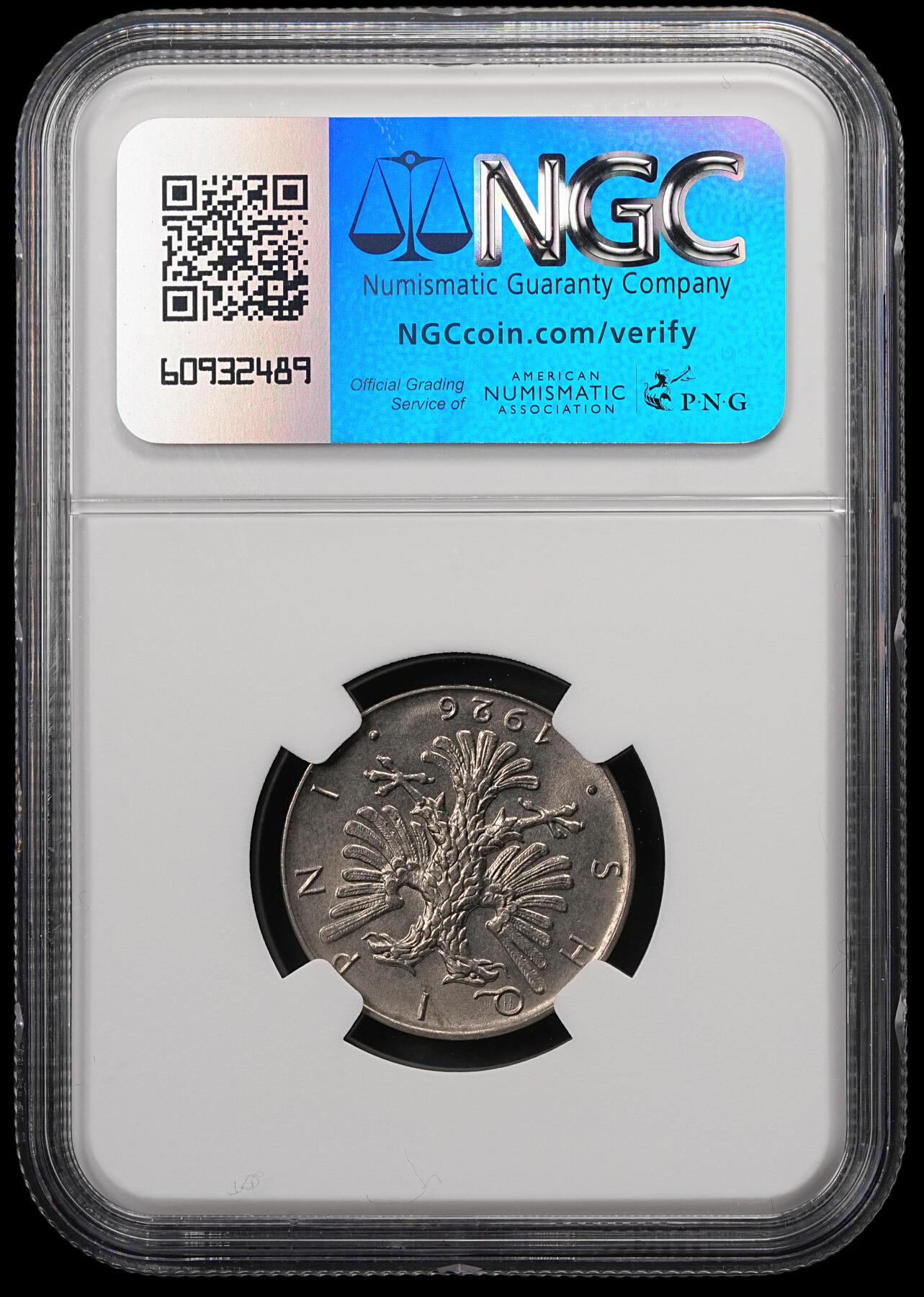 修遠堂世界钱币第五十八期 NGC MS65 1926年阿尔巴尼亚1/2 LEK