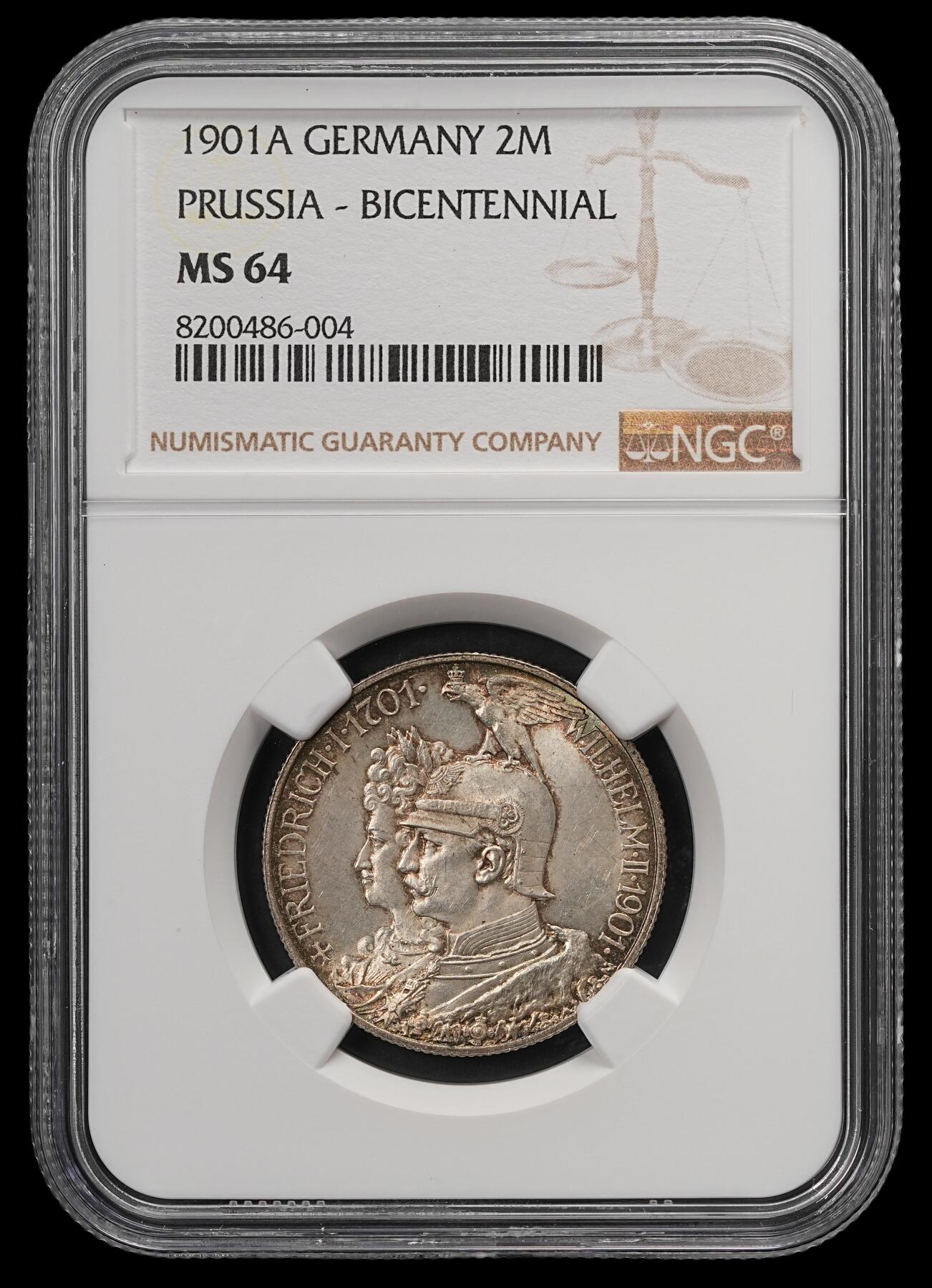 修遠堂世界钱币第五十八期 NGC MS64 1901年普鲁士建国200周年2马克银币