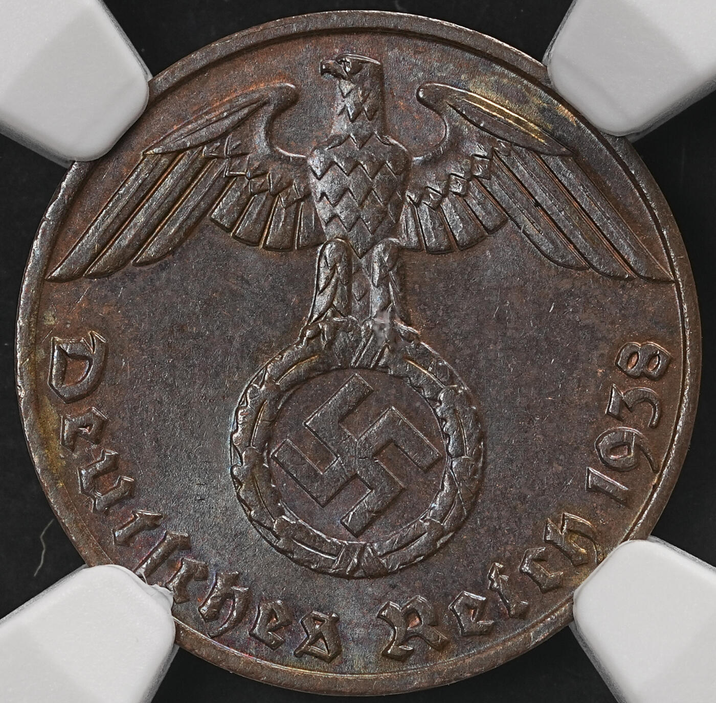 修遠堂世界钱币第五十八期 NGC MS64BN 1938年德国1芬尼铜币 J厂铭