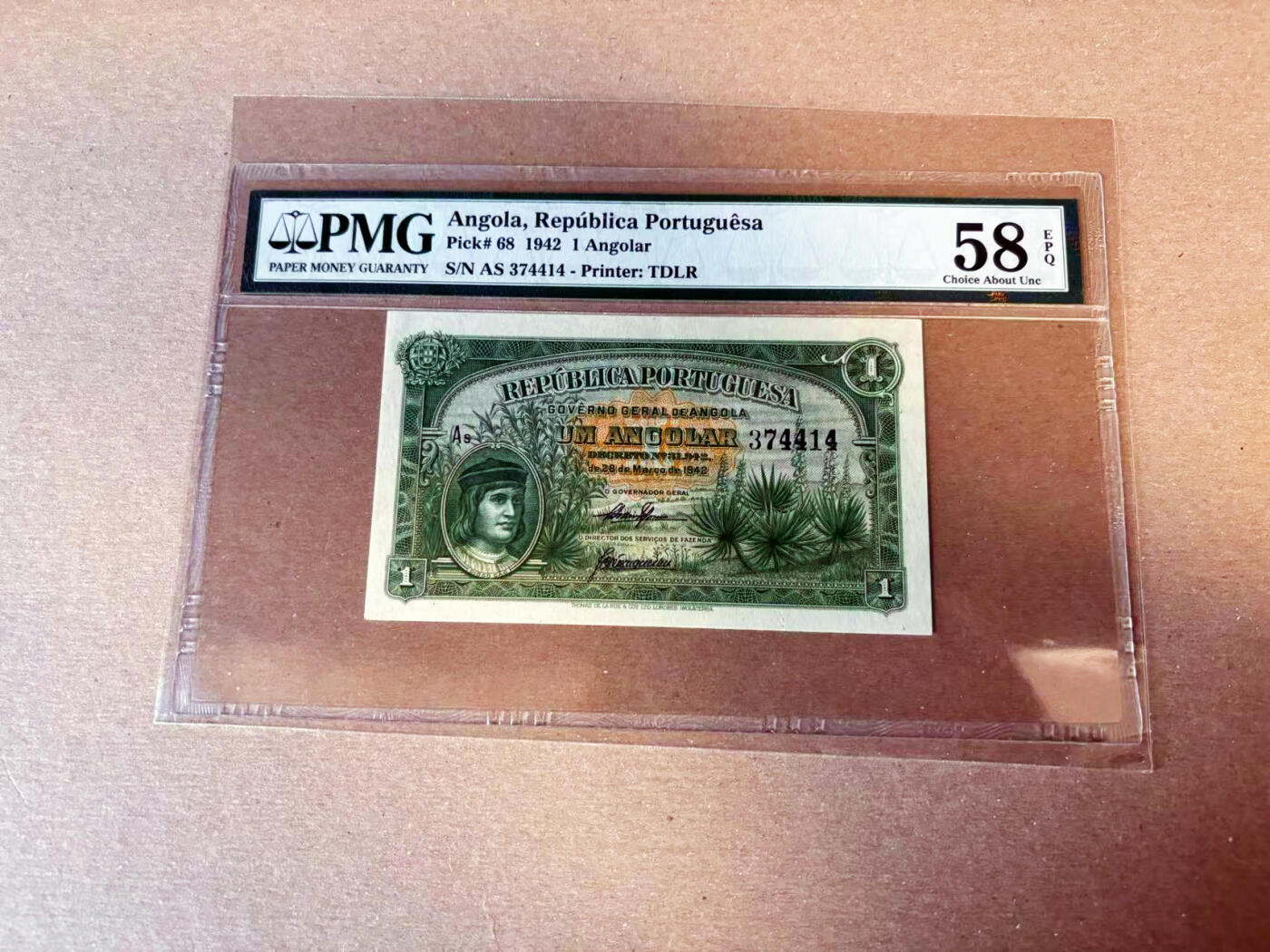 【Blue Auction】✨世界纸币精拍第622期【精】 安哥拉 早期 1942年1Angolar PMG58EPQ 少见品种 老壳 满版水印