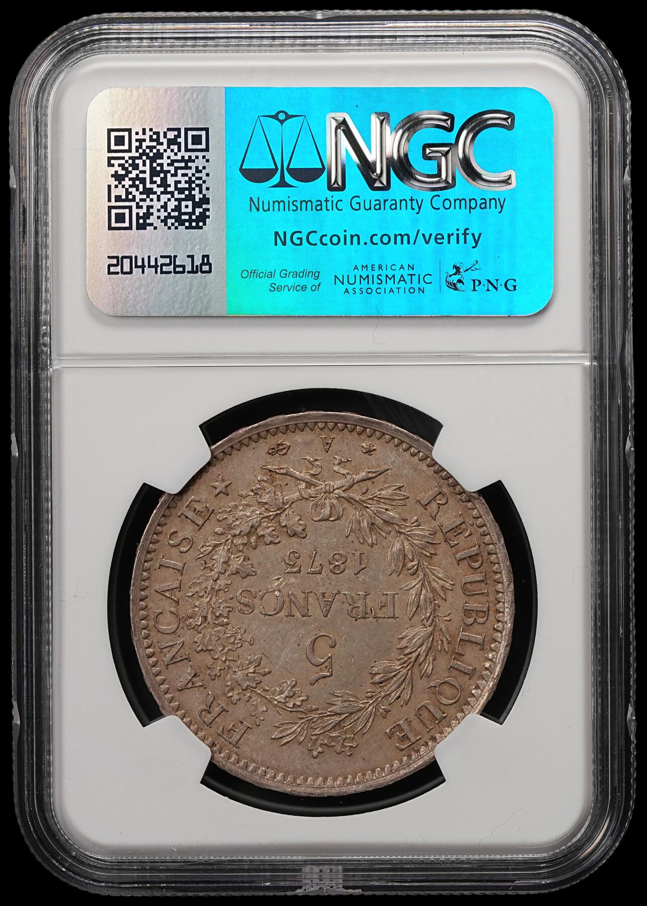 修遠堂世界钱币第五十八期 NGC MS63 1873年法国大力神5法郎大银币