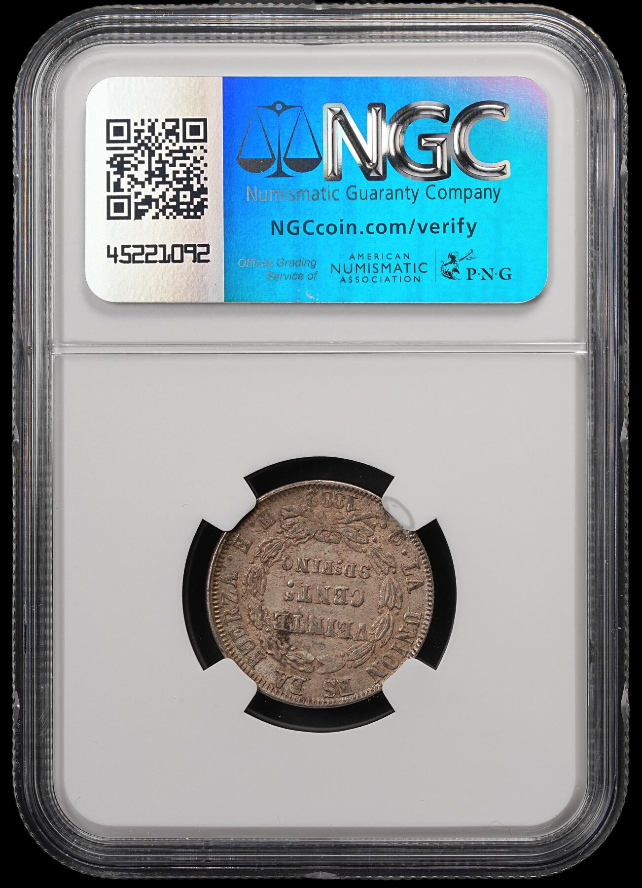 修遠堂世界钱币第五十八期 NGC AU58 1882年玻利维亚20分银币