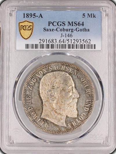 PCGS-MS64 1895-A 萨克森－科堡－哥达5马克银币 - PCGS-MS64 1895-A 萨克森－科堡－哥达5马克银币