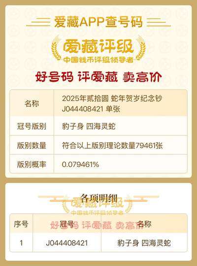2025年贰拾圆 蛇年贺岁纪念钞J044408421 单张【豹子身 四海灵蛇 】