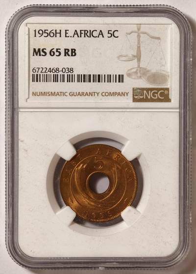 紫瑗钱币——第575期 - 英属东非 1956年 H版 伊丽莎白二世 5分 红铜币 NGC MS65 RB