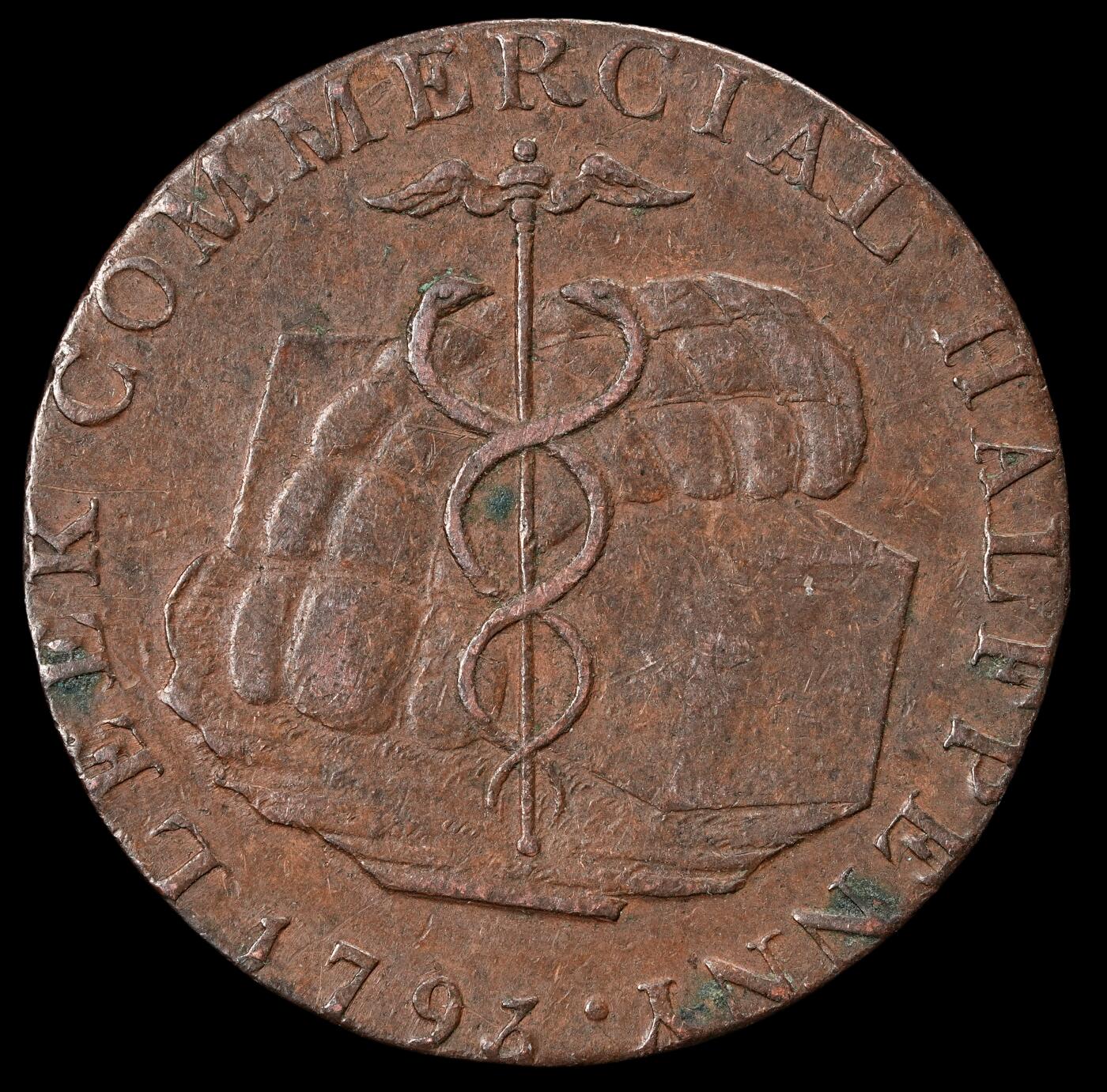 修遠堂世界钱币第五十八期 1793年英国斯塔福德郡1/2便士代用币 10.96g