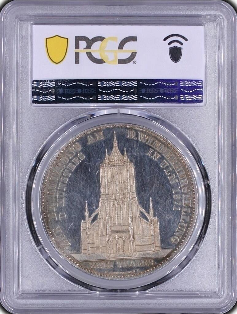 PCGS-MS61PL 1871 符腾堡教堂2泰勒银币