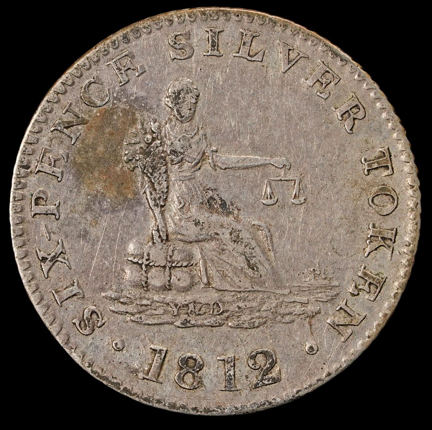 修遠堂世界钱币第五十八期 1812年英国斯托克波特6便士代用银币 2.21g