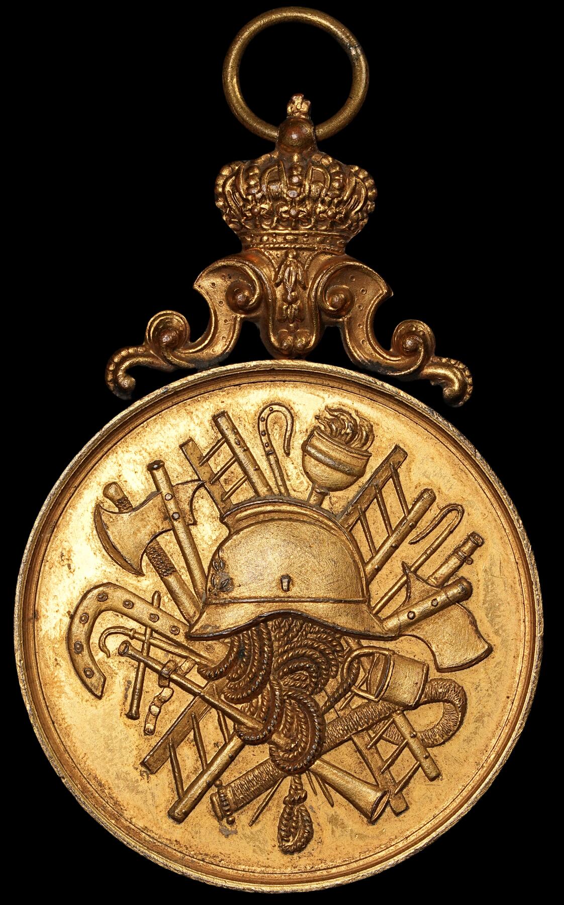 修遠堂世界钱币第五十八期 1890年比利时鎏金铜章牌 50.75mm，54.70g