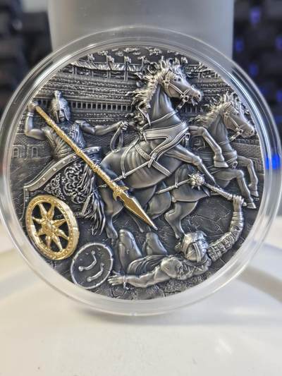 第170期拍卖【长期征集拍品】 - 【海寧潮】纽埃2019年战车系列1古罗马战车2盎司高浮雕银币，999银，发行量500枚，原价1800