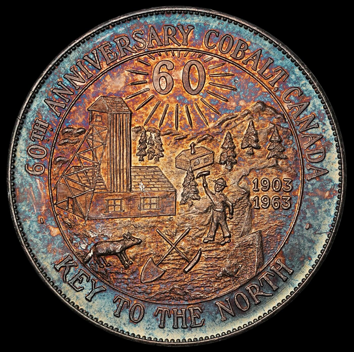 修遠堂世界钱币第五十八期 1963年加拿大Cobalt银矿开采60周年纪念银章 40.50mm，45.76g  999银