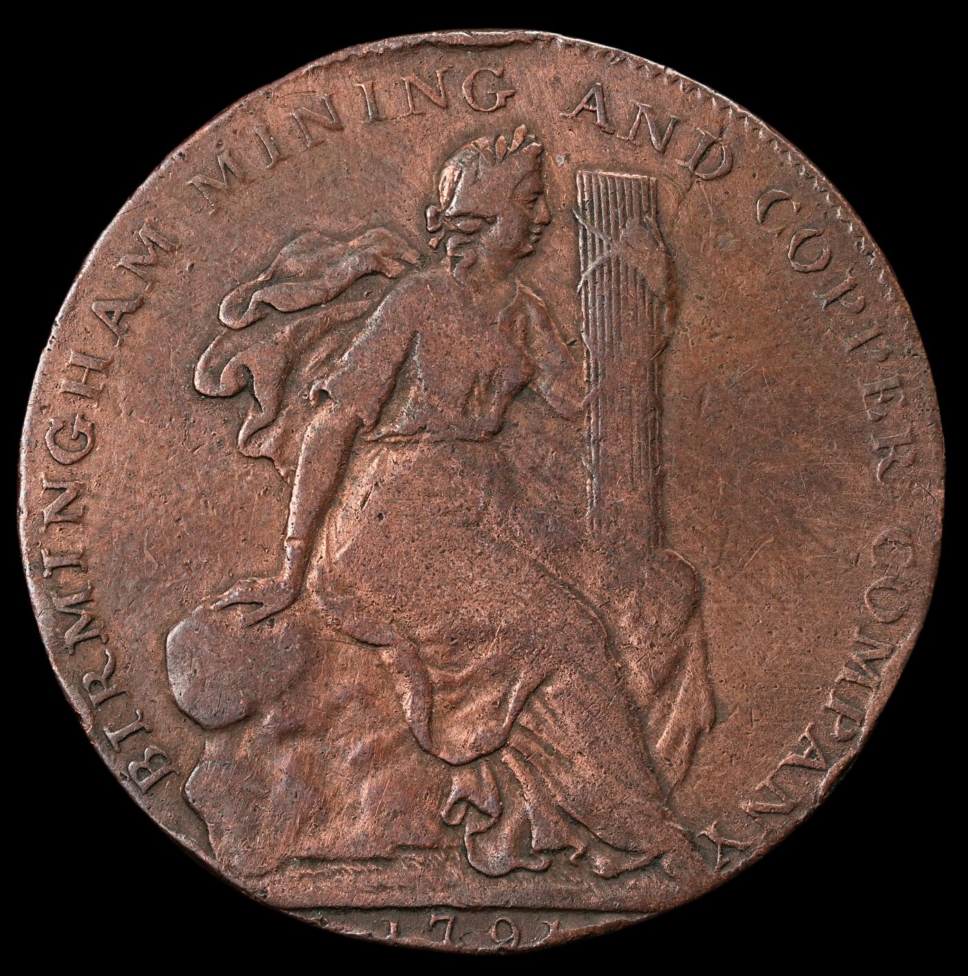 修遠堂世界钱币第五十八期 1791年伯明翰铜矿公司1/2便士代用币 12.82g