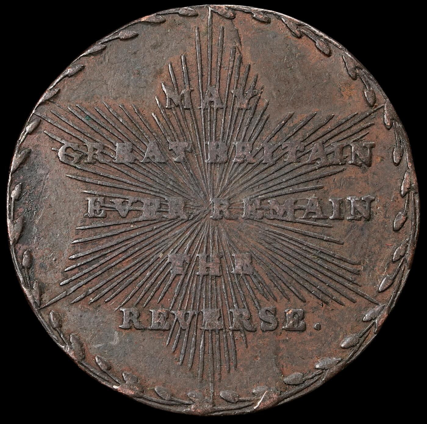 修遠堂世界钱币第五十八期 1794年英国米德尔塞克斯1/2便士代用币 法国被踩在脚下 9.95g