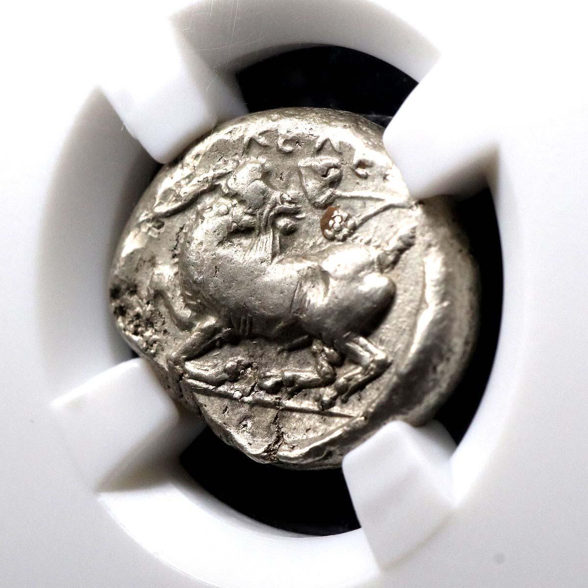 古希腊山羊图银币-骑手从奔马背上准备跃下的瞬间凝绿轩欧洲古币b1-24