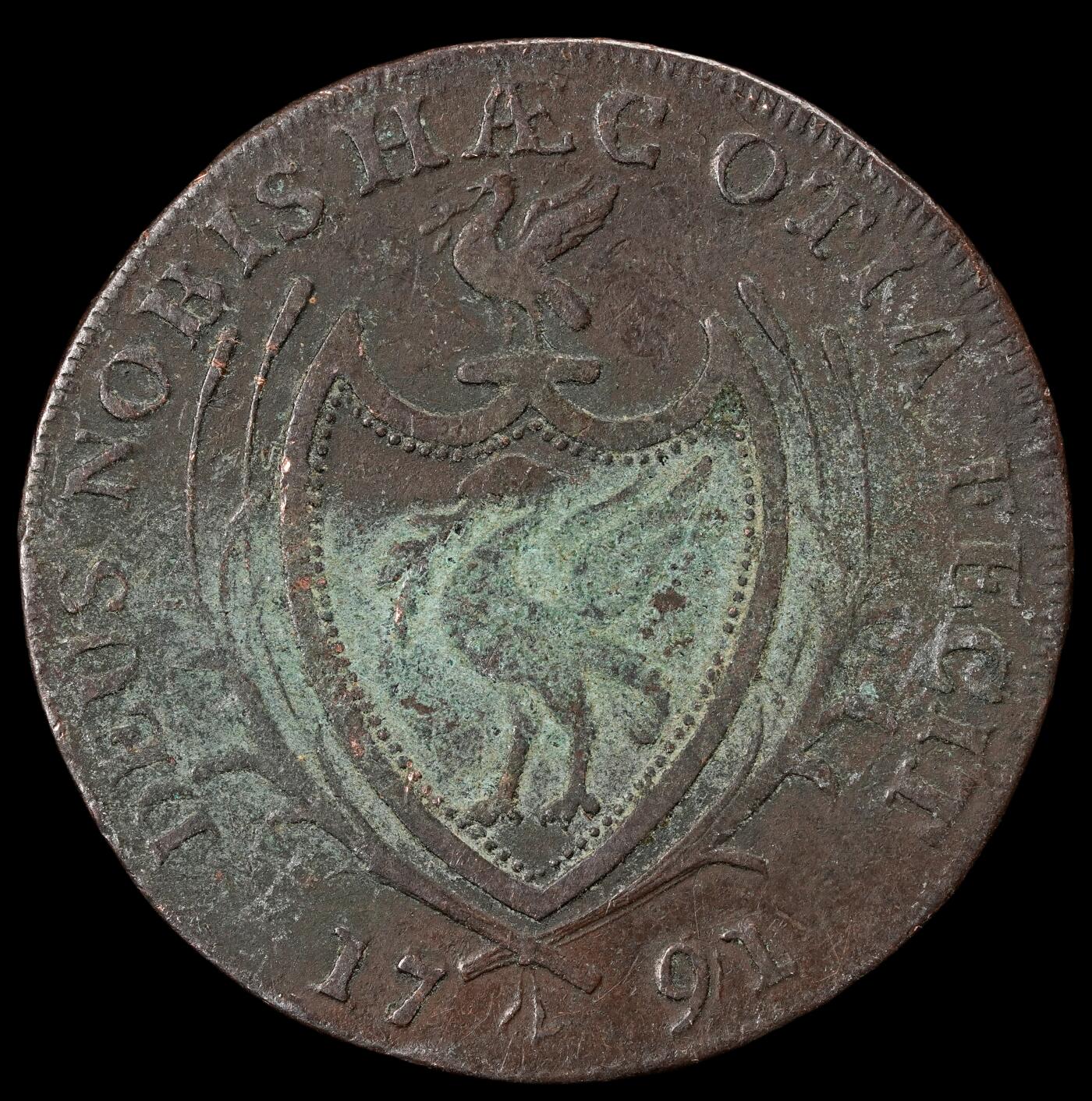 修遠堂世界钱币第五十八期 1791年利物浦1/2便士代用币 12.43g